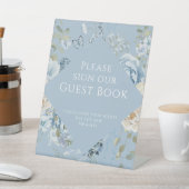 ロマンチック結婚ブルーフローラのサインOur Guest Book 台座サイン (インサイチュ)