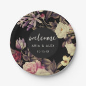 ロマンチック結婚ムーディフローラの名前黒番 ペーパープレート (正面)