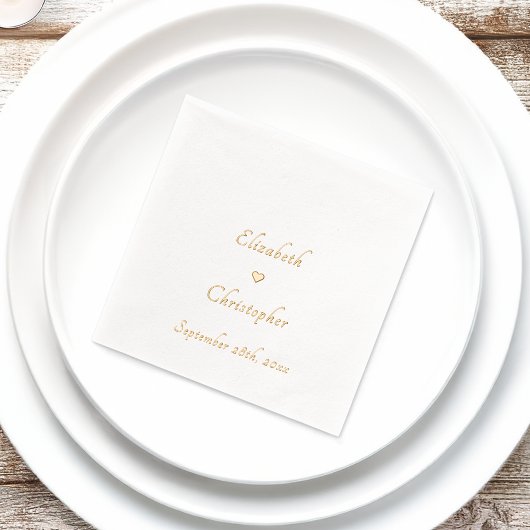 ロマンチック結婚モノグラムの日付パーティーカクテル金ゴールド 箔ナプキン