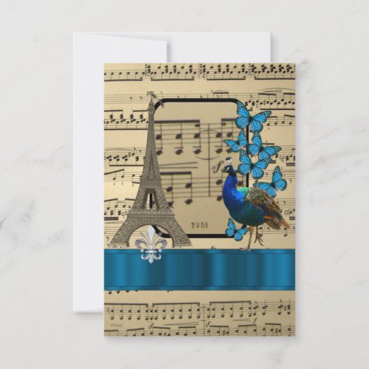 ロマンチック結婚ヴィンテージパリのR.S.V.P 出欠カード (裏面)