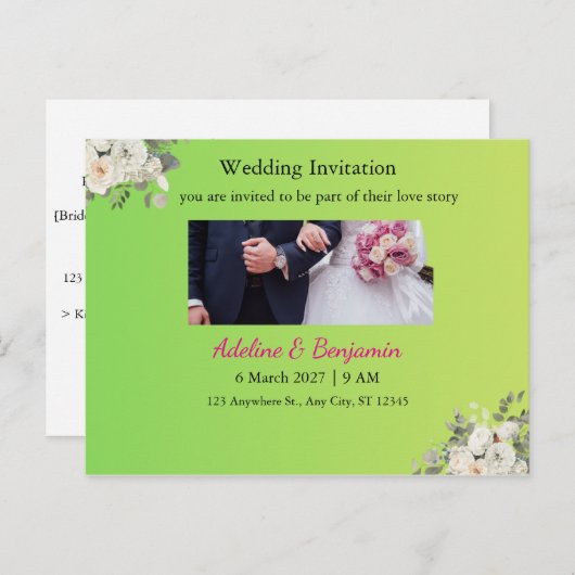 ロマンチック結婚式招待状エレガントはがき – & T インビテーションポストカード (正面/裏面)