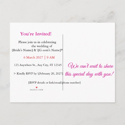 ロマンチック結婚式招待状エレガントはがき – & T インビテーションポストカード (裏面)