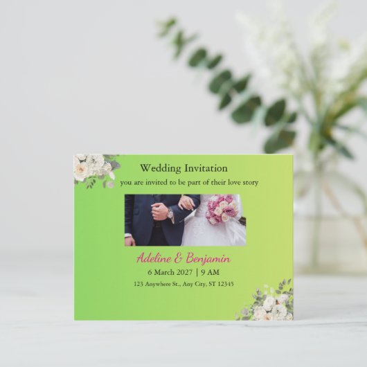 ロマンチック結婚式招待状エレガントはがき – & T インビテーションポストカード (スタンド正面)