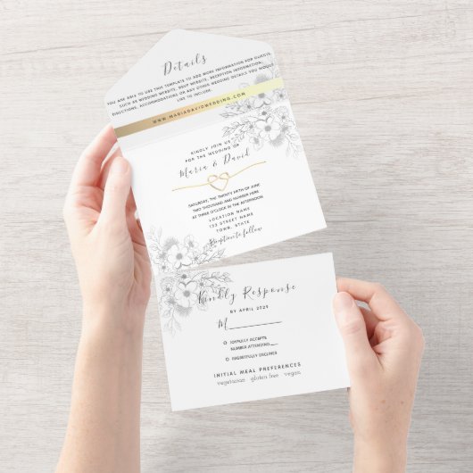 ロマンチック結婚書道 オールインワン招待状 (貼ってはがせる)