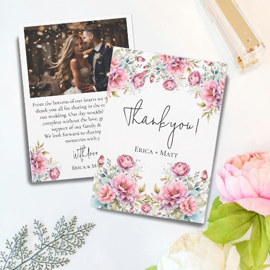 ロマンチック結婚牡丹サンキューカード サンキューカード