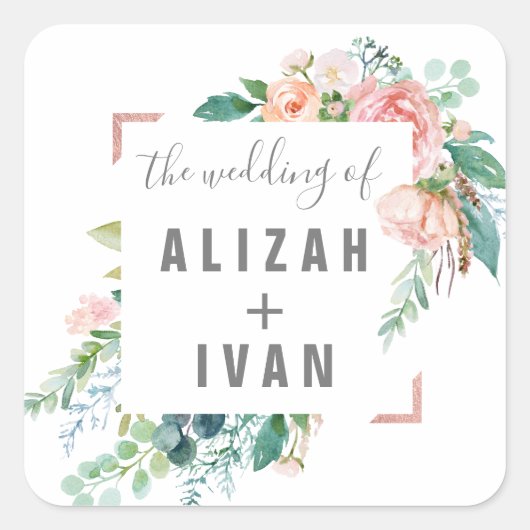 ロマンチック結婚牡丹封筒用シール スクエアシール (正面)