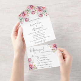 ロマンチック結婚牡丹 オールインワン招待状