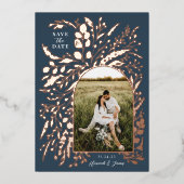 ロマンチック絵を描なフローラアーチ写真 |日付の保存 箔招待状 (正面)