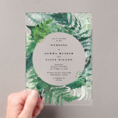 ロマンチック絵を描な手の緑のシダの結婚葉 アクリル招待状 (インサイチュ (ポータブル))