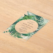 ロマンチック絵を描な手の緑のシダの結婚葉 アクリル招待状 (レイダウン)