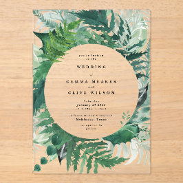 ロマンチック絵を描な手の緑のシダの結婚葉 アクリル招待状