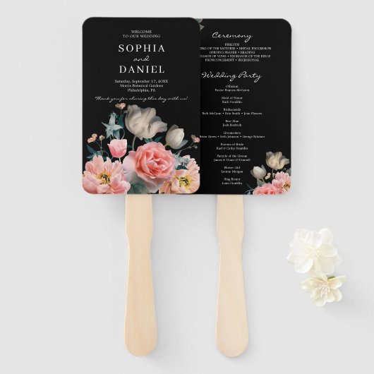 ロマンチック絵を描フローラ結婚式 プログラムファン ハンドファン (正面&裏面)