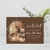 ロマンチック自然なグリーンアーチ日付カードを保存 招待状 (スタンド正面)