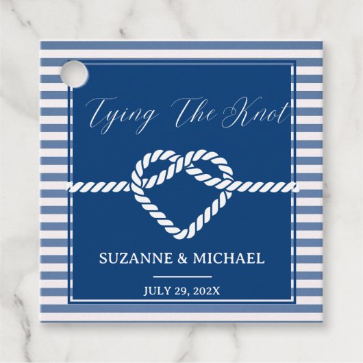 ロマンチック航海のノットネイビーストライプブルー結婚ズ フェイバータグ (正面)