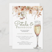 ロマンチック花びらとプロセッコフローラブライダルシャワー 招待状 (正面/裏面)