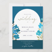 ロマンチック芸術的なブルーウォーターカラーのワイルドフラワー 招待状 (正面)