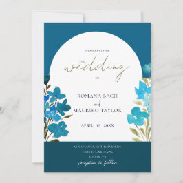 ロマンチック芸術的なブルーウォーターカラーのワイルドフラワー 招待状