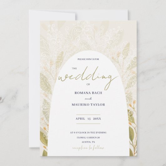 ロマンチック芸術的な緑茶の水色 招待状 (正面)
