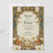 ロマンチック華美なフレーム結婚の緑 セーブザデート (正面)