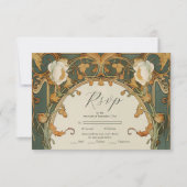 ロマンチック華美なフレーム結婚の緑 出欠カード (正面)