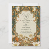 ロマンチック華美なフレーム結婚の緑 招待状 (正面)
