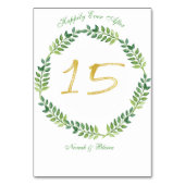 ロマンチック葉グリーング結婚 – テーブルカード15リング テーブルナンバー (裏面)