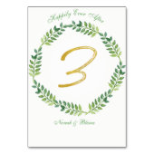 ロマンチック葉グリーン – のテーブルカー結婚ド3リング テーブルナンバー (裏面)