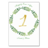 ロマンチック葉グリーン – のテーブ結婚ルカード1リング テーブルナンバー (裏面)