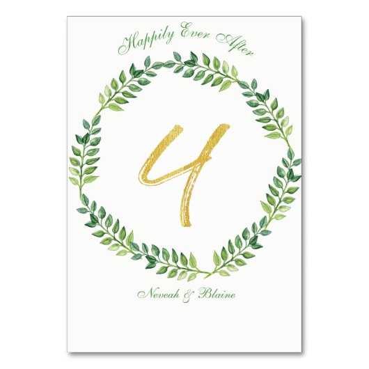 ロマンチック葉グリーン – のテーブ結婚ルカード1リング テーブルナンバー (正面)
