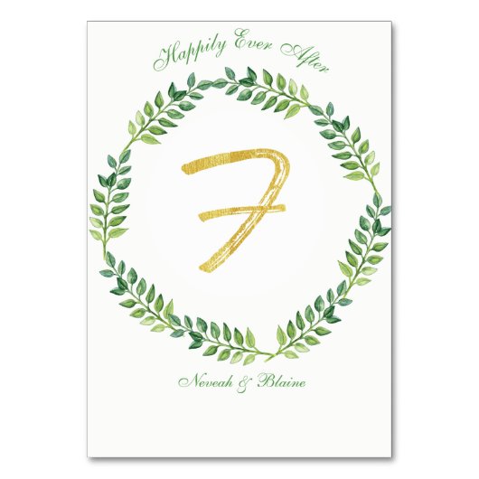 ロマンチック葉グリーン – のテーブ結婚ルカード1リング テーブルナンバー (正面)