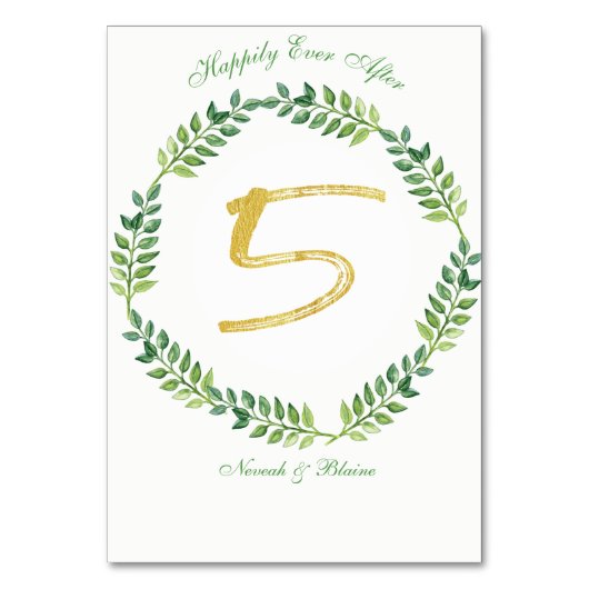 ロマンチック葉グリーン – のテーブ結婚ルカード1リング テーブルナンバー (正面)