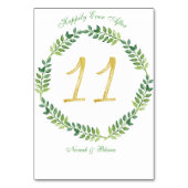 ロマンチック葉グリーン – のテーブ結婚ルカード11リング テーブルナンバー (裏面)