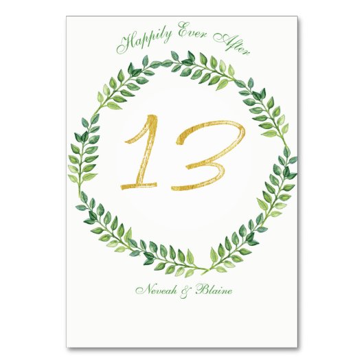 ロマンチック葉グリーン – のテーブ結婚ルカード13リング テーブルナンバー (正面)