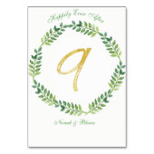 ロマンチック葉グリーン – のテーブ結婚ルカード9リング テーブルナンバー (裏面)