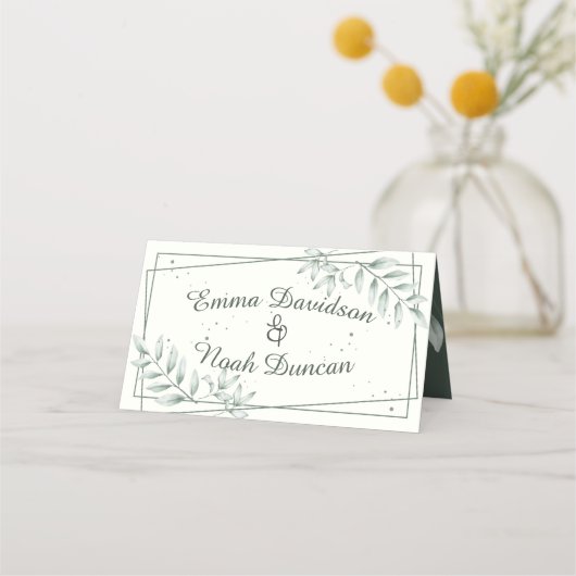 ロマンチック葉グリー結婚ンのテーブル番号座席表 プレイスカード (正面)