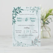 ロマンチック葉ブルーフローラ幾何結婚の 招待状 (スタンド正面)