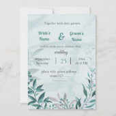 ロマンチック葉ブルーフローラ結婚式招待状 招待状 (正面)