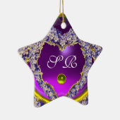 ロマンチック薄紫ハートスター写真テンプレートモノグラム セラミックオーナメント (右)