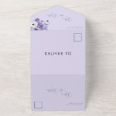 ロマンチック薄紫ラベンダーフローラQrコード結婚ズ オールインワン招待状 (外側)