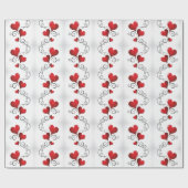ロマンチック赤いハートスワールホワイト ラッピングペーパー (フラット)