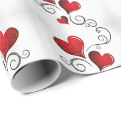 ロマンチック赤いハートスワールホワイト ラッピングペーパー (ロールコーナー)