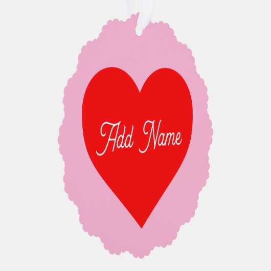 ロマンチック赤いハートパステルピンクパーソナライズされた オーナメントカード (右)