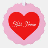 ロマンチック赤いハートパステルピンクパーソナライズされた オーナメントカード (正面)