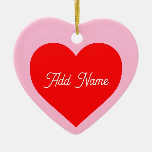 ロマンチック赤いハートパステルピンクパーソナライズされた セラミックオーナメント (正面)