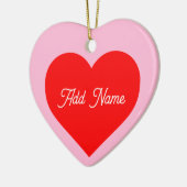 ロマンチック赤いハートパステルピンクパーソナライズされた セラミックオーナメント (左)