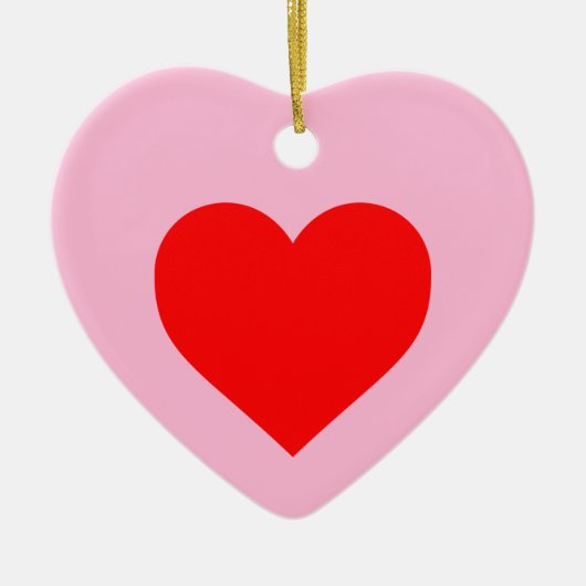 ロマンチック赤いハートパステルピンク セラミックオーナメント (正面)