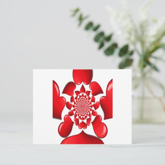 ロマンチック赤いハートパターンアートプリント シーズンポストカード (スタンド正面)