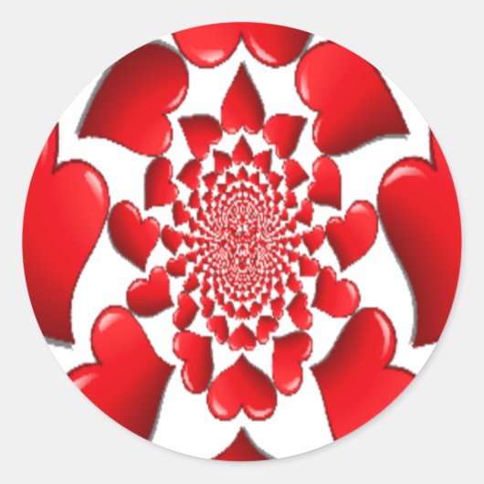 ロマンチック赤いハートパターンアートプリント ラウンドシール (正面)