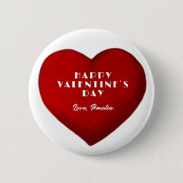 ロマンチック赤いハート名ハッピーバレンタインデー 缶バッジ