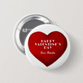ロマンチック赤いハート名ハッピーバレンタインデー 缶バッジ (正面&裏面)